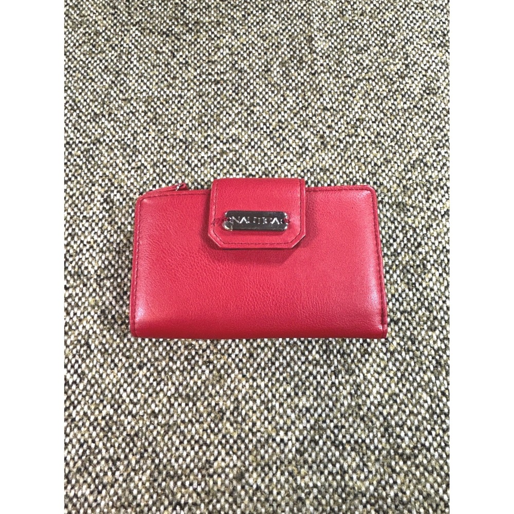 Nautica Red Bifold RFID Protection Wallet Faux Leather OS Silver Logo